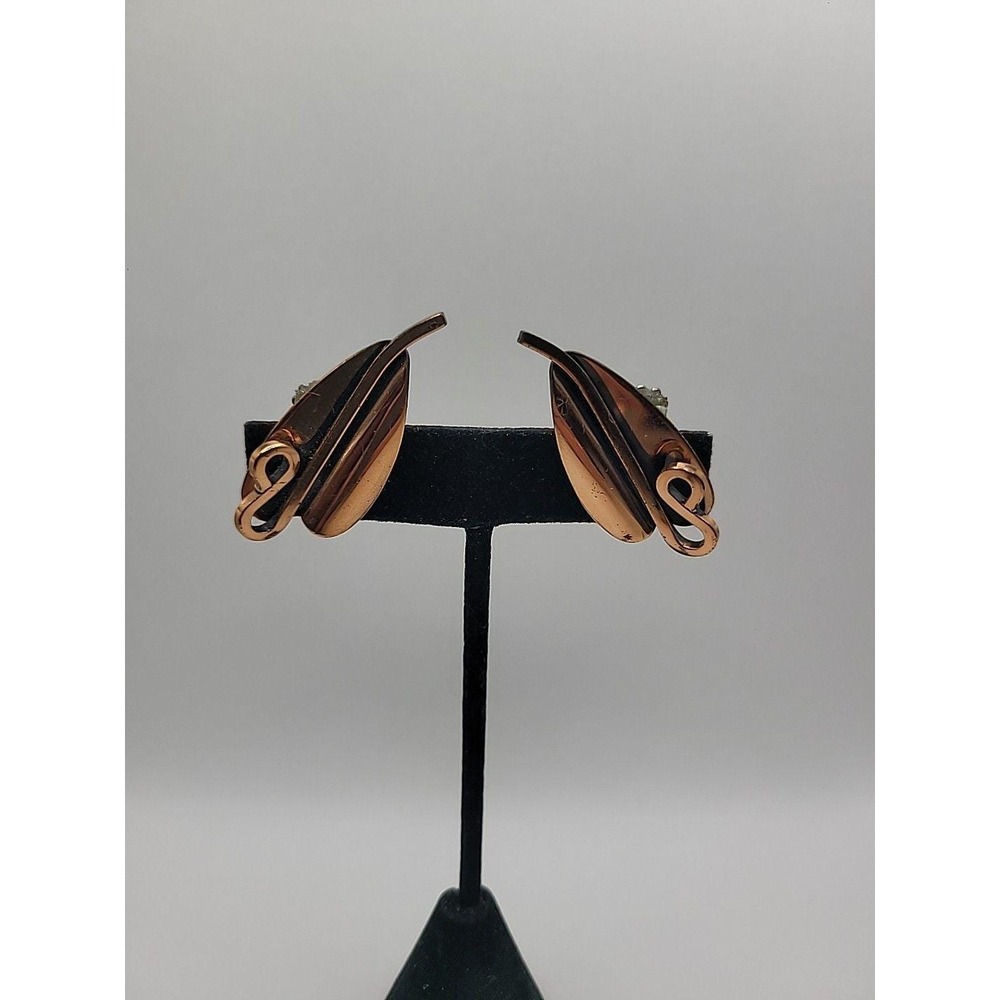 Vintage Renoir Copper Leaf Clip On Earrings Signed Jewelry